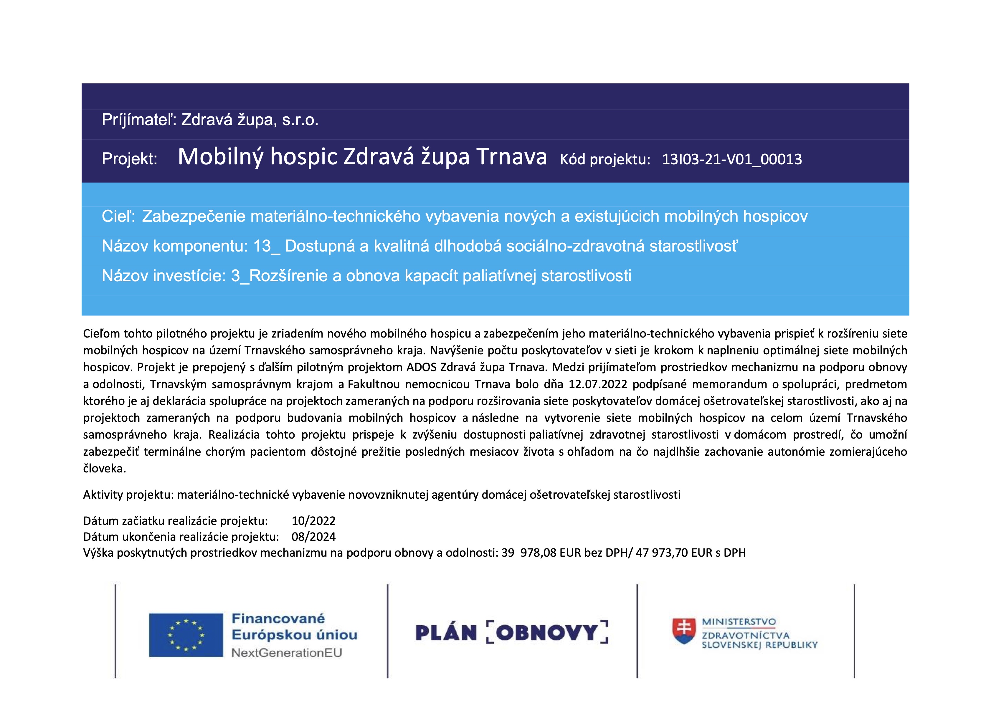 Mobilný hospic Zdravá župa Trnava
