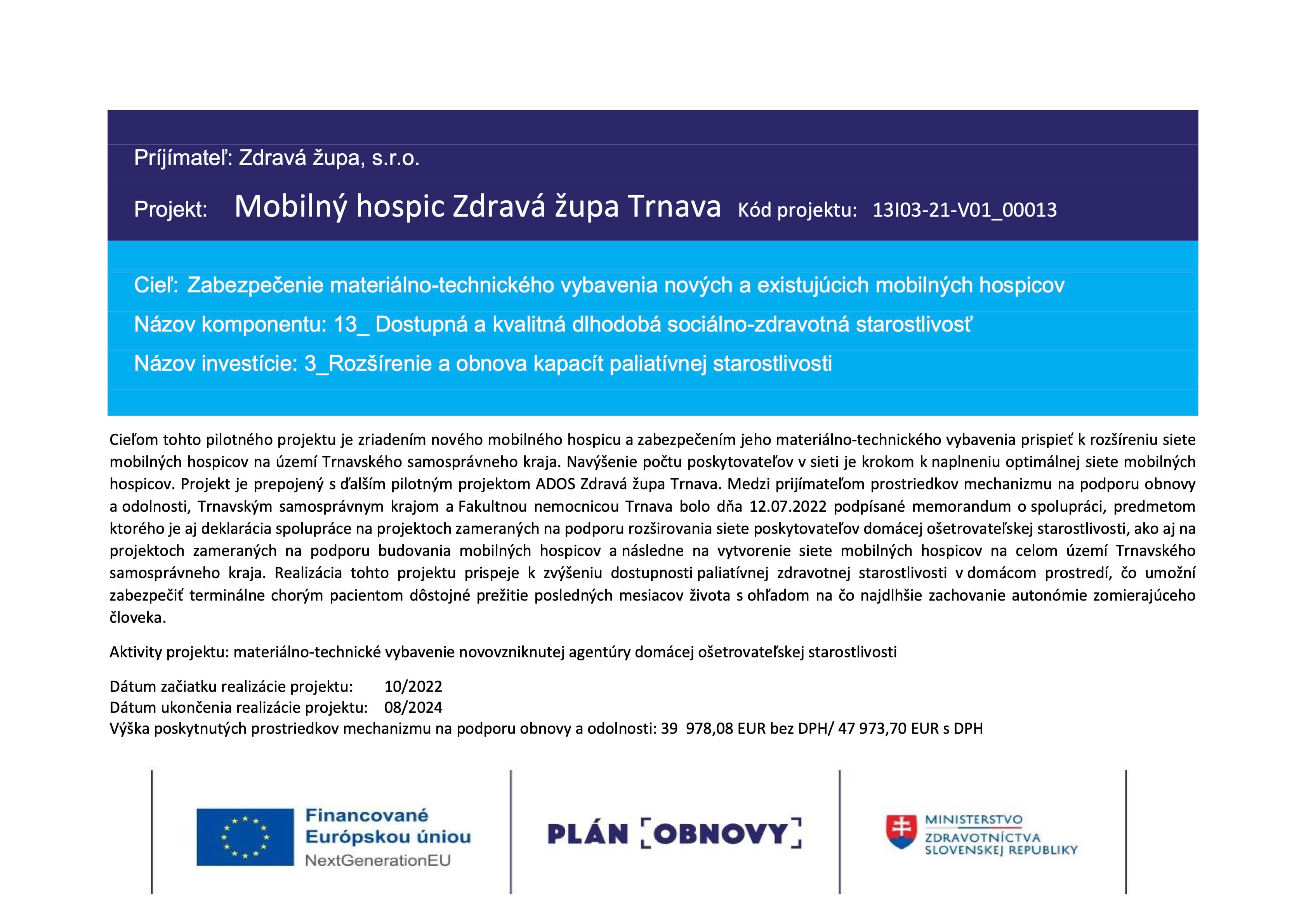 Mobilný hospic Zdravá župa Trnava